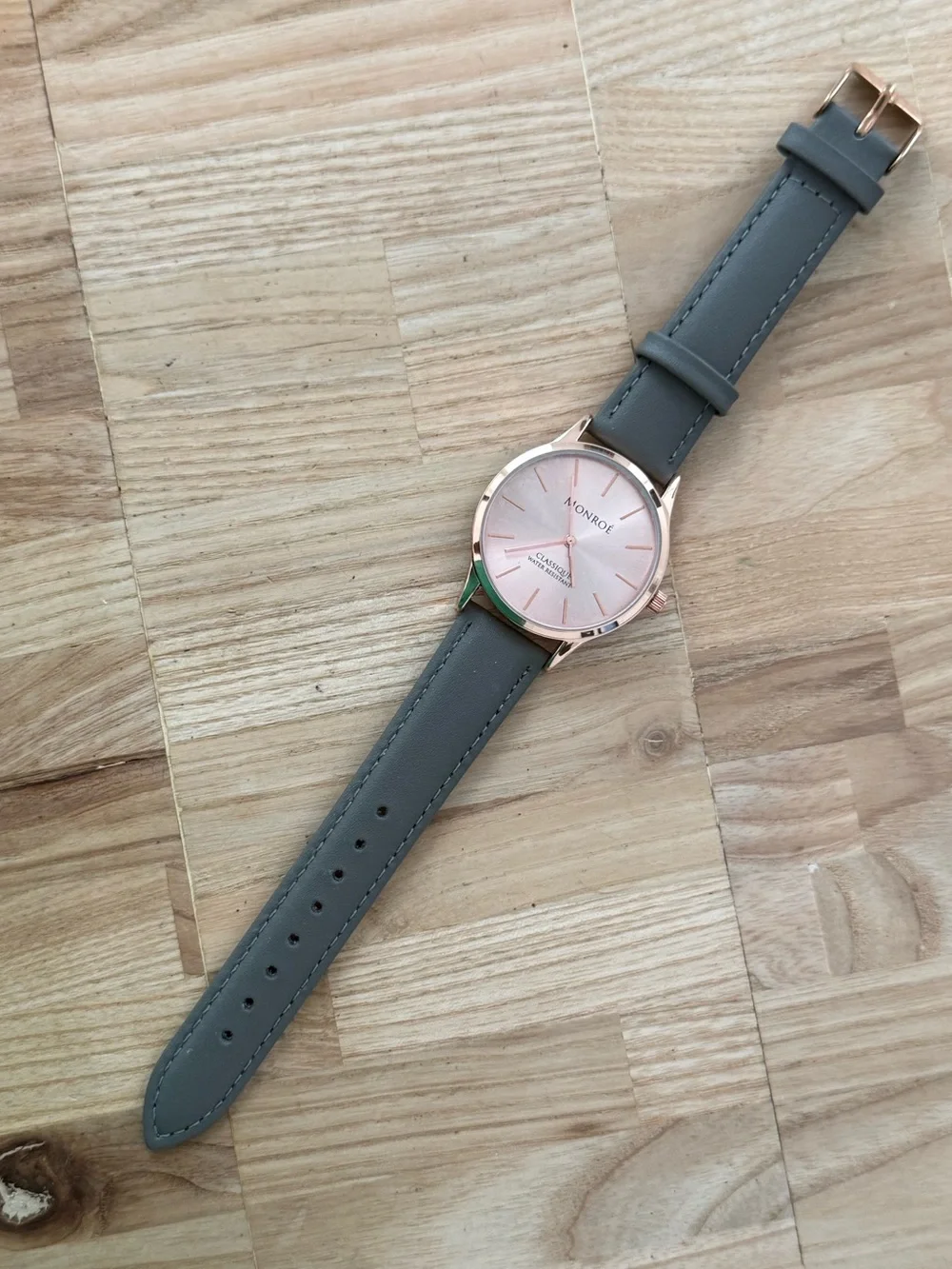 Monroe Classique by Maestro Luxury Watch Rose Gold Dial Gray Leather Strap NWOT